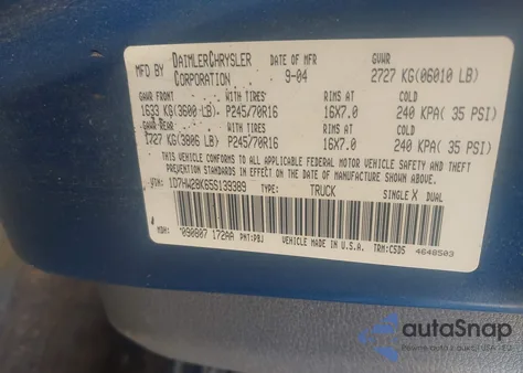 2005 Dodge Dakota St из США, поврежденный, VIN 1D7HW28K65S139389